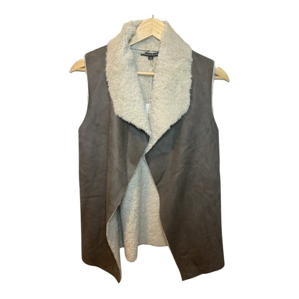 Madison & Lola Women’s Faux Shearling Vest XS Brown Sherpa Lined Open Front NWT